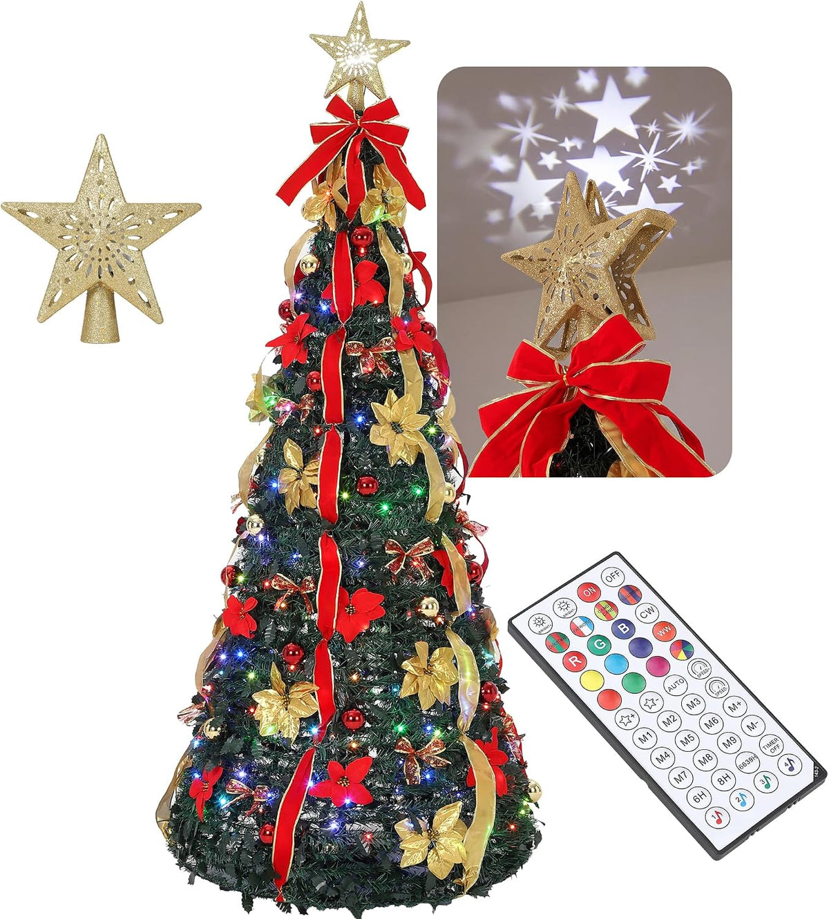 Garvee 6FT Pop Up Christmas Tree, Pre-Decorated Xmas Tree with Star Topper