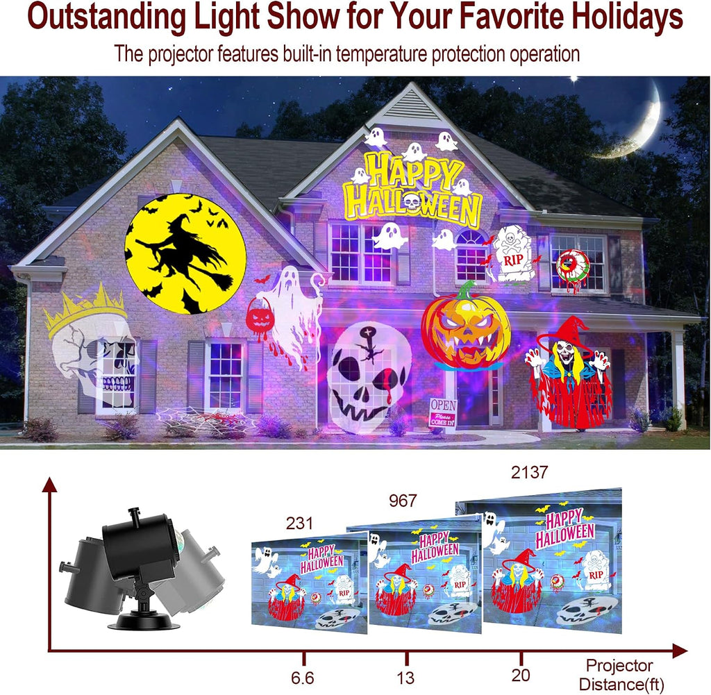 2026 upgraded halloween projector, 8 patterns (ocean wave showing dimensions