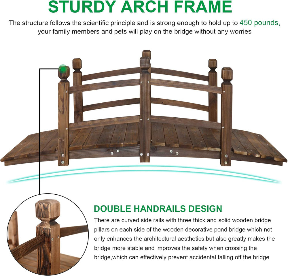 5FT Wooden Garden Bridge Arch Stained Finish Footbridge Decorative Backyard B...