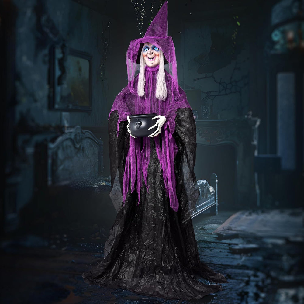 JOYIN Halloween Decorations Standing Witch with Cauldron, Scary Ghost Decor w...