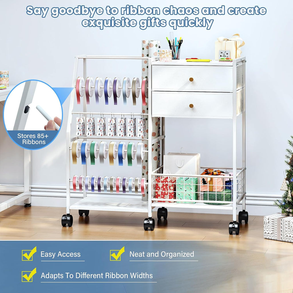 tc-homeny wheeled wrapping paper organizer gift wrap ribbon, side view