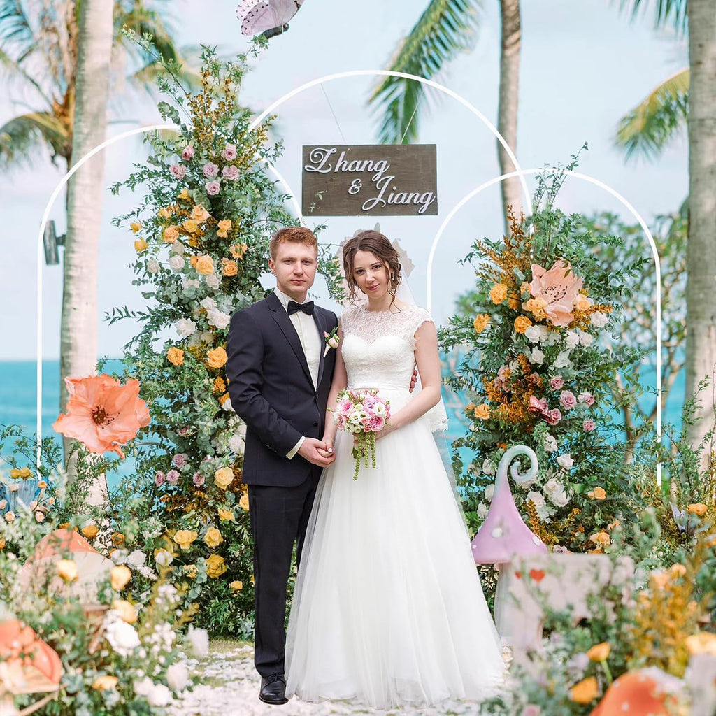 wokceer wedding arch backdrop stand 8ft,7.2ft,6.6ft white metal, side view