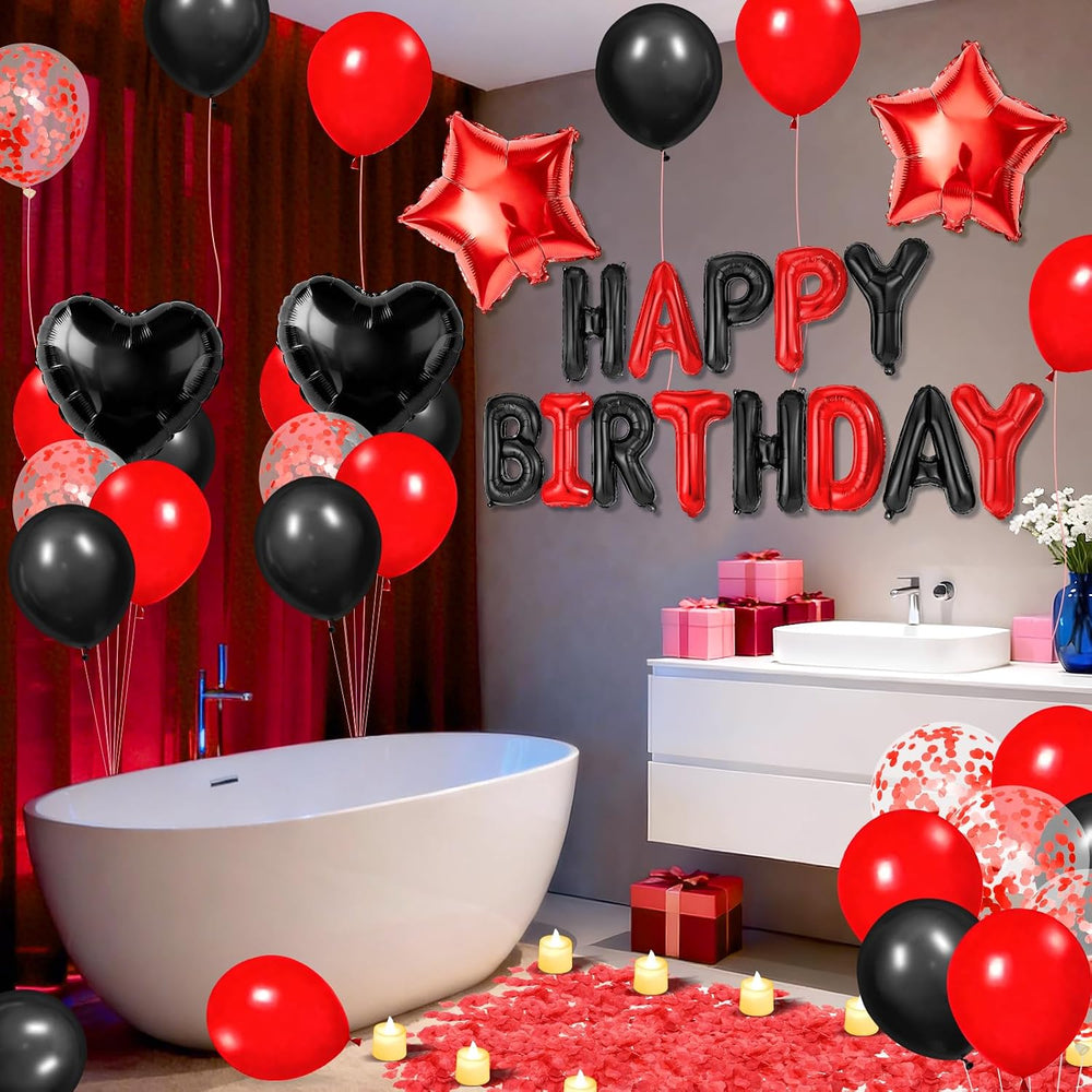 Red Black Happy Birthday Balloons Decorations Red and Black Birthday Balloon ...