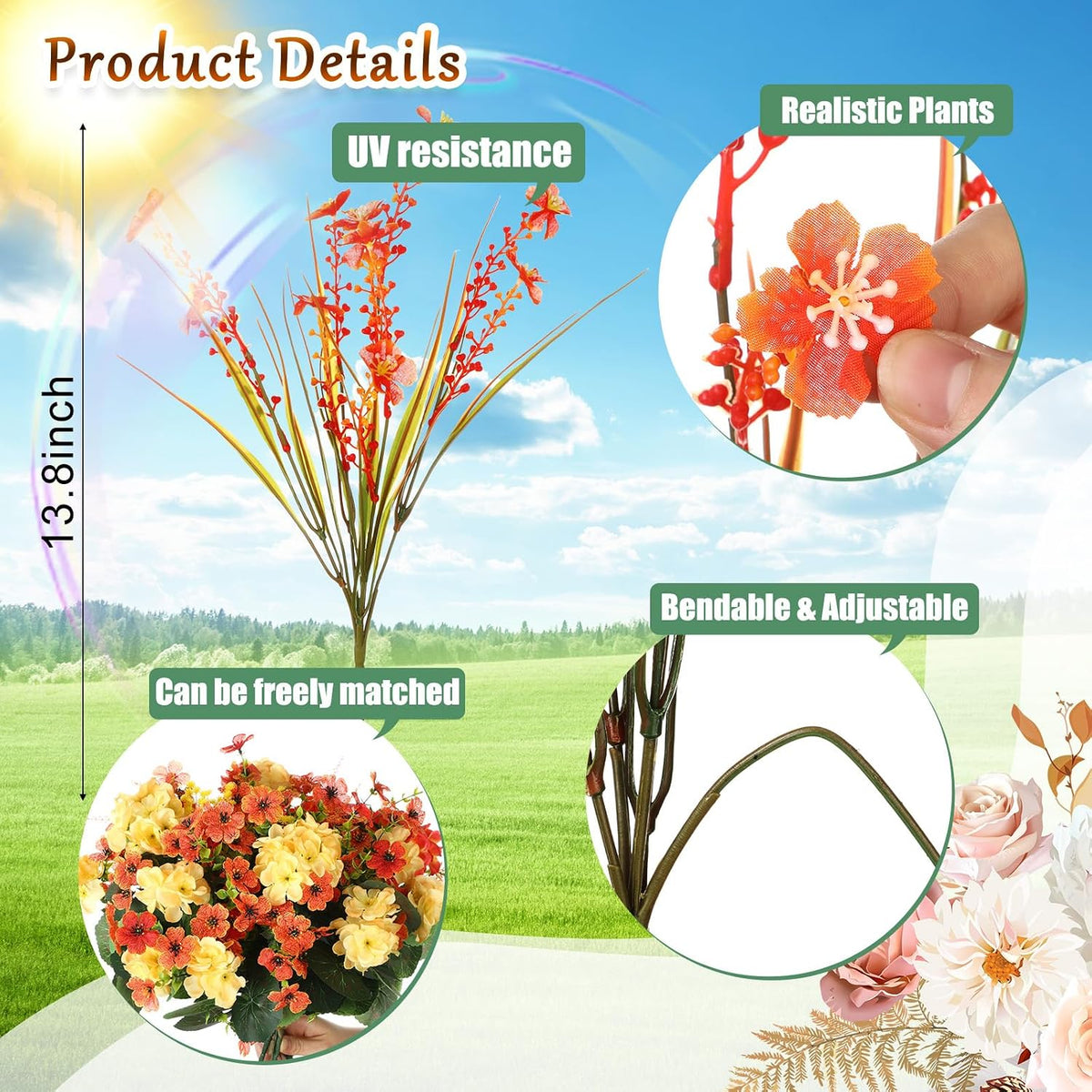 Thiccywoov 40 Bundles Fall Artificial Flowers for Outdoor Plants Decor