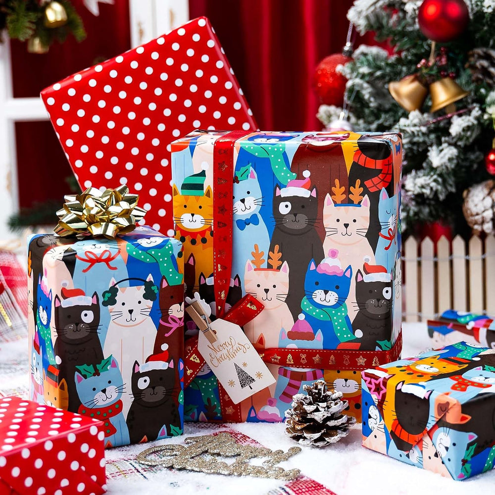 Burymento Christmas Wrapping Paper Jumbo Roll, Cat Christmas Wrapping Paper