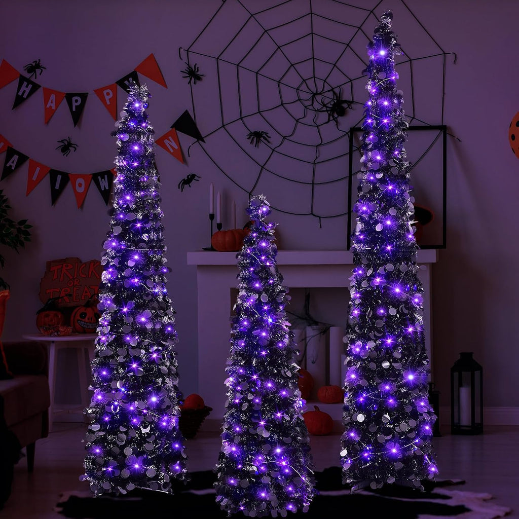 shappy 3 pcs 4/5/6 ft black tinsel halloween, side view