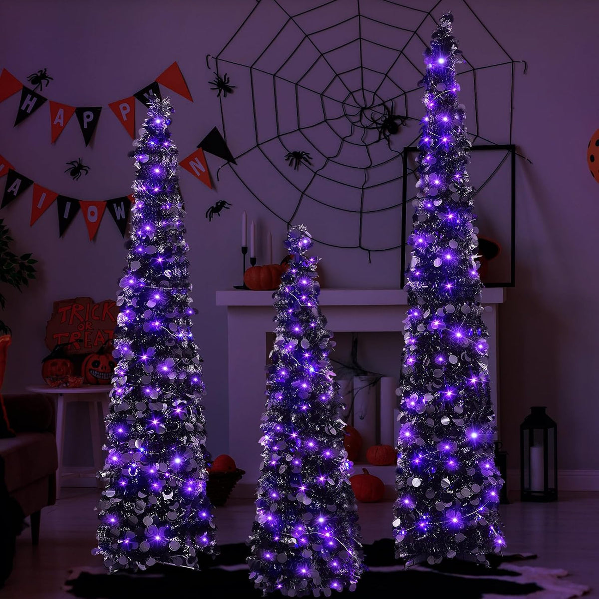 shappy 3 pcs 4/5/6 ft black tinsel halloween, side view