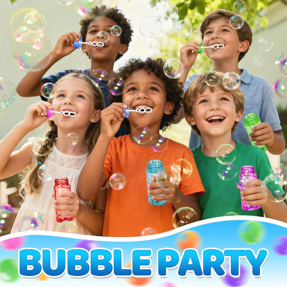 60 Pcs Neon Bubble Solution Bottles Bulk, Lid Attached Wands Party Favor
