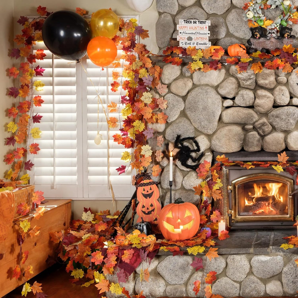 12 Pack Fall Garland, Total 95Ft Artificial Autumn Maple Leaves Garland Hangi...
