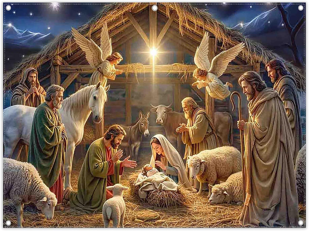 8x6ft Fabric Christmas Manger Scene Nativity Photography Backdrop