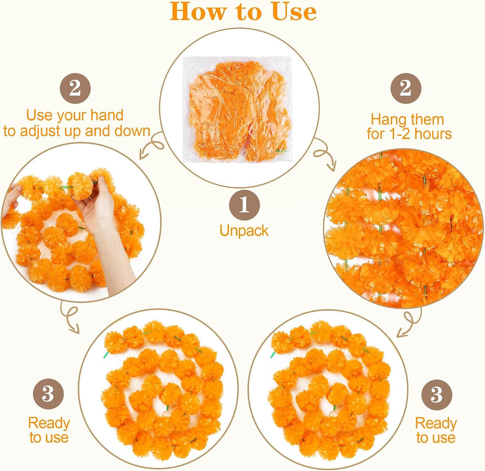 11 Pieces 5 Feet Long Marigold Garland Bulk Light Orange Indian American Wedd...
