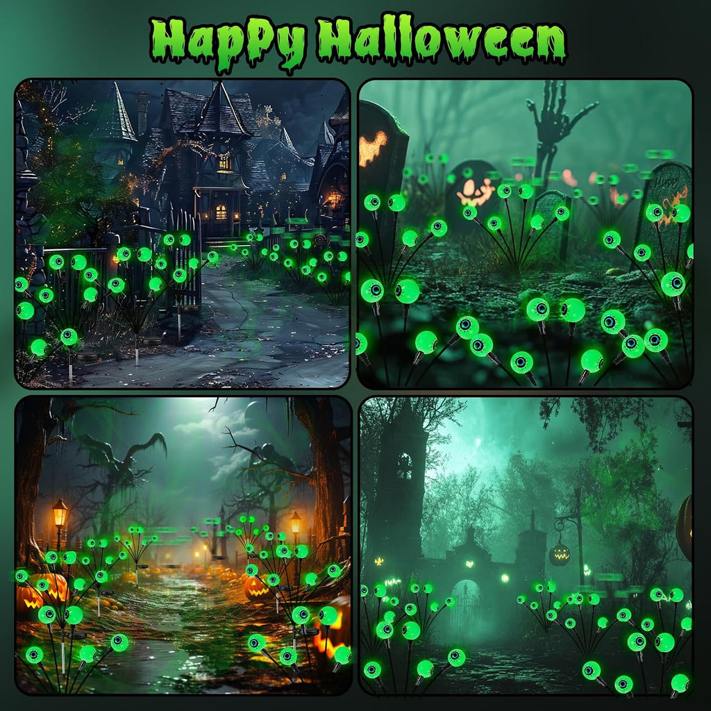 6 Pack Halloween Decorations Outdoor 36 LED Green Solar Eyeball Lights