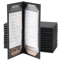 12 Pack 2 View Menu Holder Menu Covers 4.25" x 11" | Black Leather Menu Sleeves Book Style for Restaurant Coffee Bars Wine List