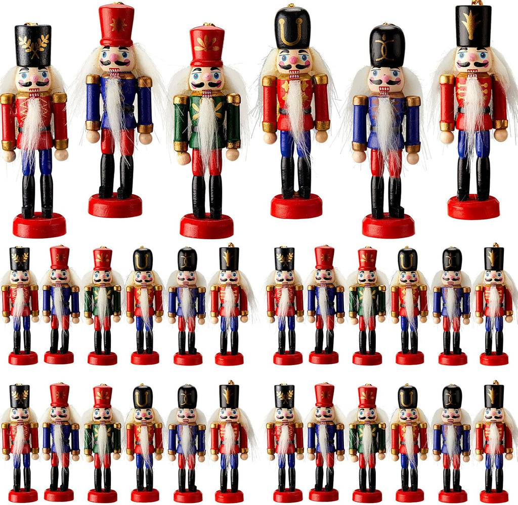 Aoriher 24 Pcs Christmas Nutcracker Ornament Small Wooden Soldier Hanging Decorations Nutcracker Figure Ornament for Christmas Figure Decoration