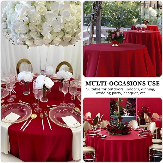 8 Pack Red Round Tablecloth 90 Inch Red Table Cloth Stain and Wrinkle Resistant Reusable and Washable Polyester Fabric Table Covers for Buffet Wedding Party and Banquet