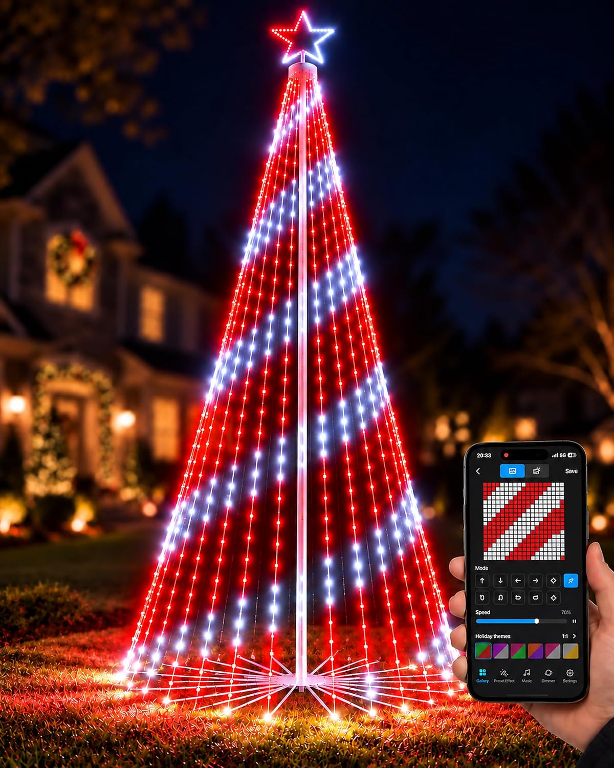 10FT Smart 3D RGB Animated Outdoor Christmas Cone Tree Light Show