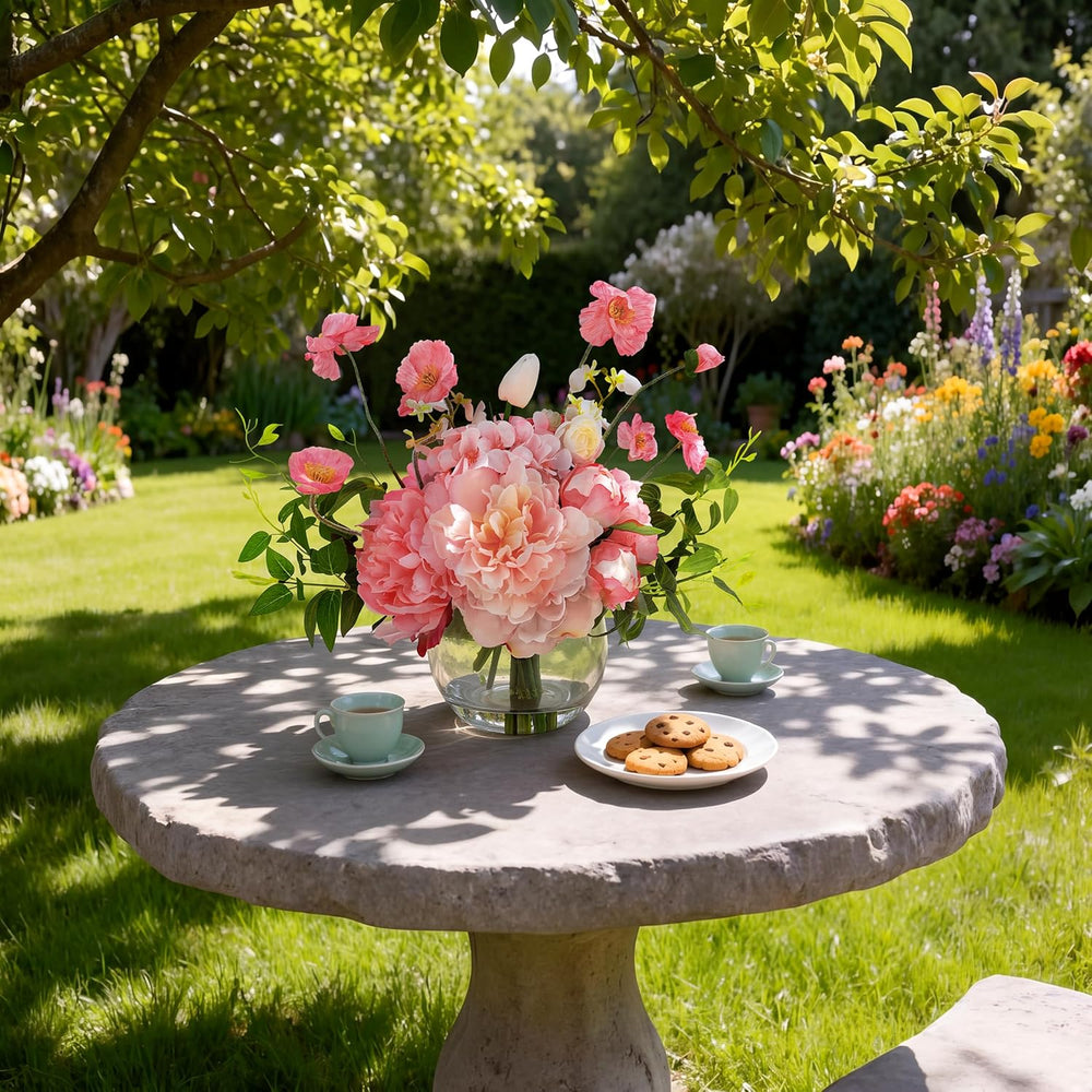 Peonies Artificial Flowers in Vase, Pink Artificial Flowers with Faux Water, ...