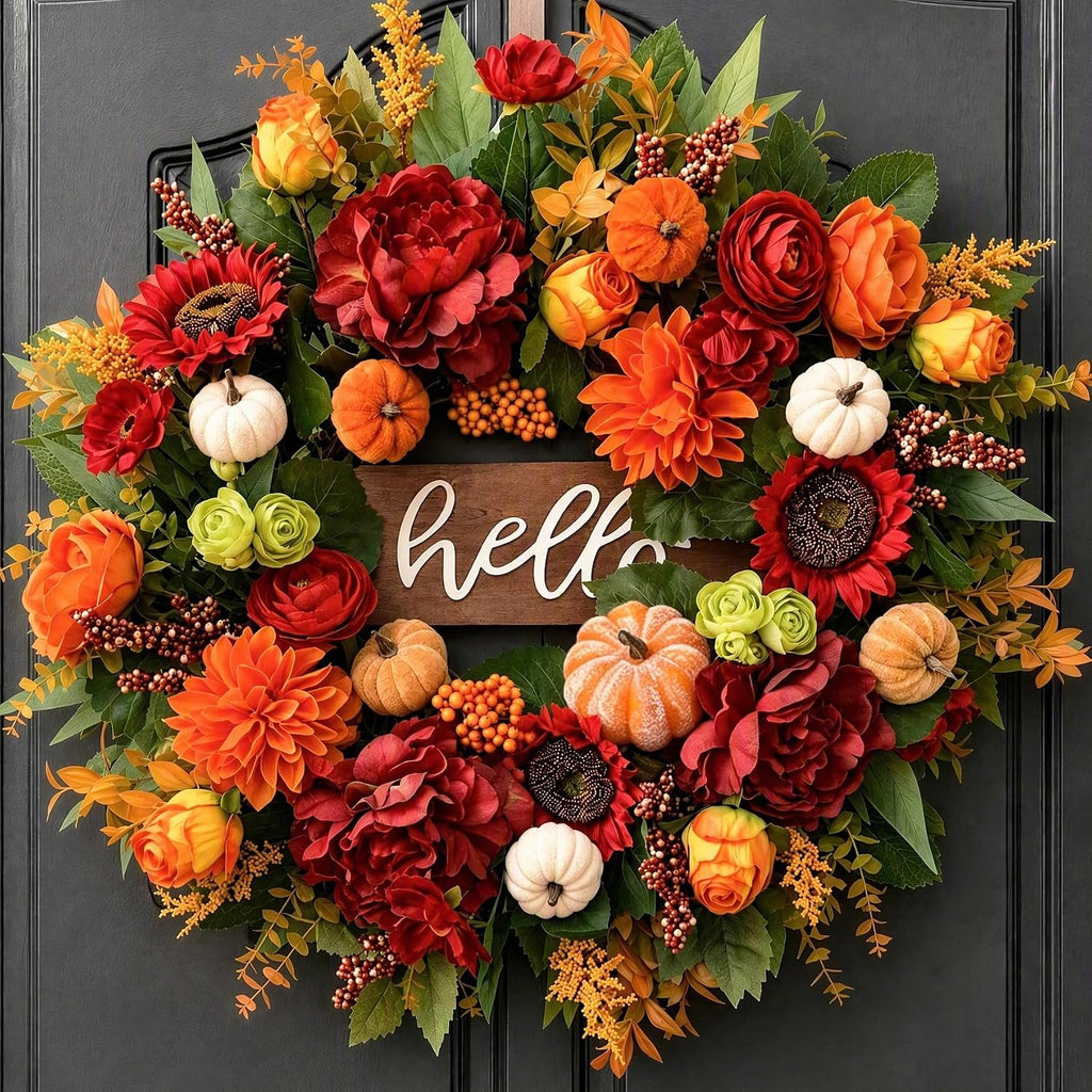 24 Inch Fall Wreath for Front Door,Farmhouse Harvest Door Wreaths