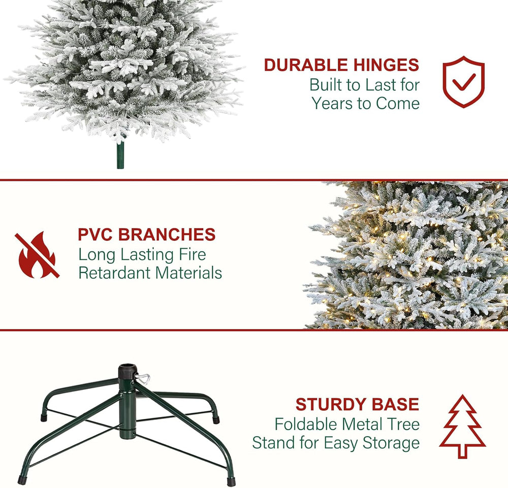 Hykolity 9 ft Prelit Flocked Christmas Tree with Realistic PE Foliage