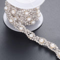 Jerler 2 Yards Pearl Rhinestone Trim, Inlaid Pearl Beaded Chain, Crystal Applique Ideal for DIY and Wedding Party Decoration Bridal Embellishments, 0.8" Width (Eye Pearl, 2 Yards)