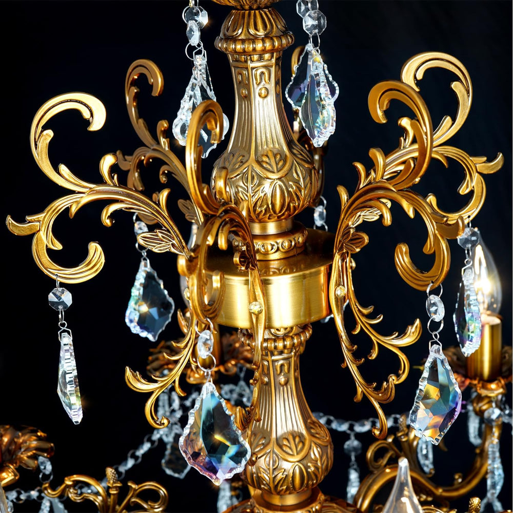 Crystal Chandelier Antique Gold Chandelier Lighting Luxury 23"