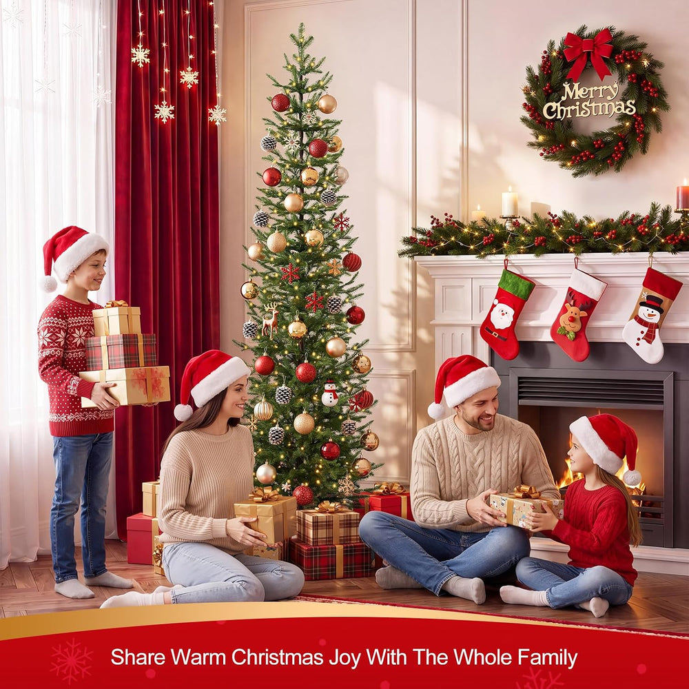 VeriNatural Pre-Lit Christmas Tree, Slim Pencil Christmas Tree - 7 FT