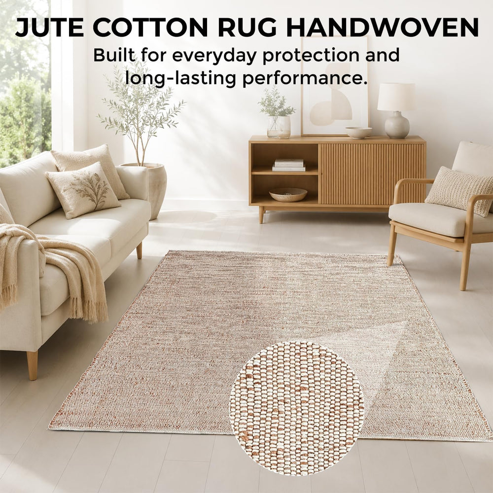 Jute Cotton Runner Rug 2'6"X10' ft Natural Hand Woven Farmhouse Rug