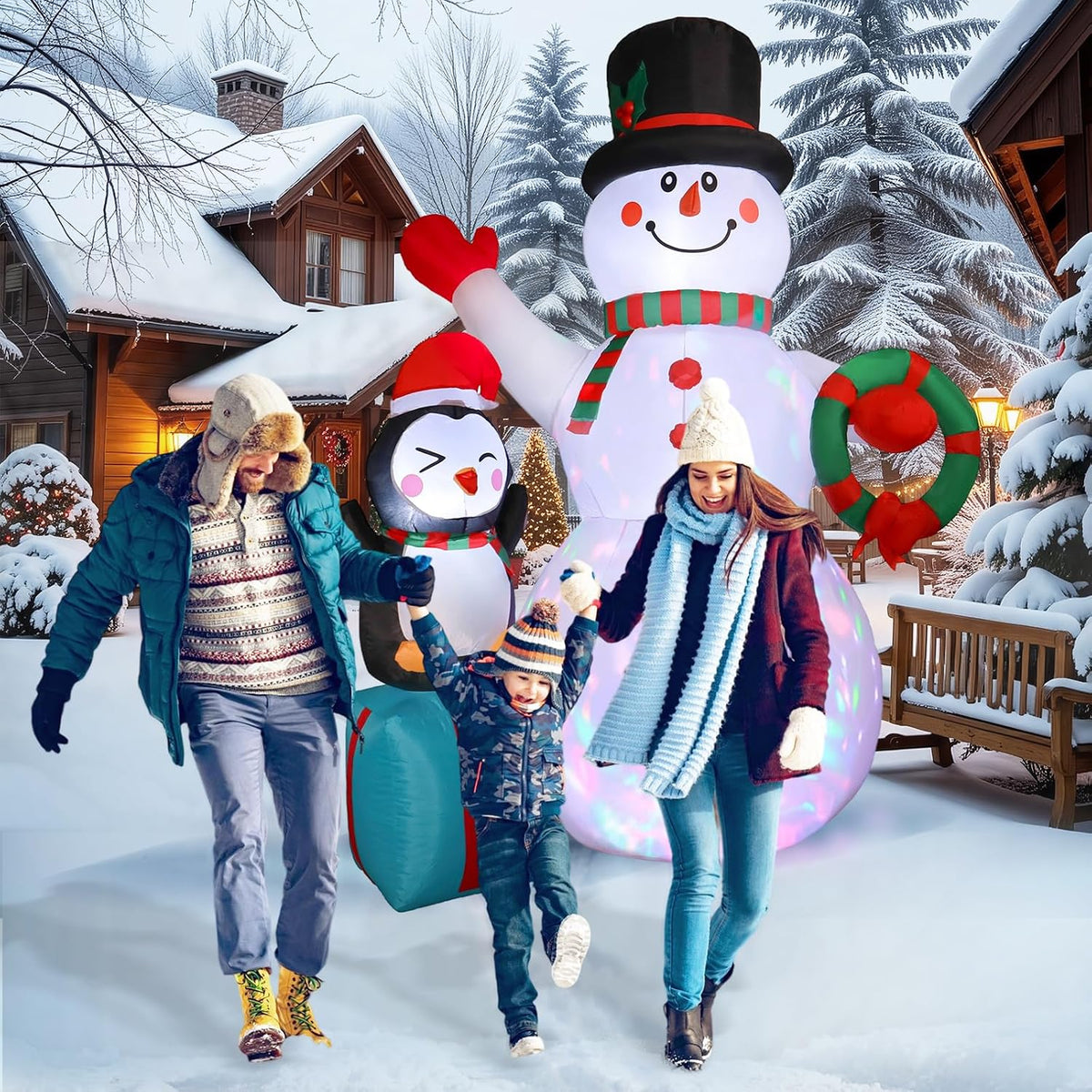 7FT Christmas Snowman Inflatables Decoration with LED Lights, Blow Up Outdoor Decoration for Christmas Party, Holiday Xmas Inflatables Present, Great Decor for Outhouse Lawn Yard Garden