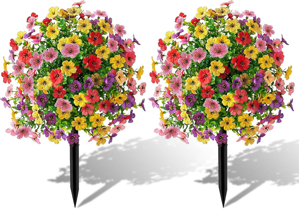 2-Pack 22in Petunias,Artificial Flowers with Ground Stakes
