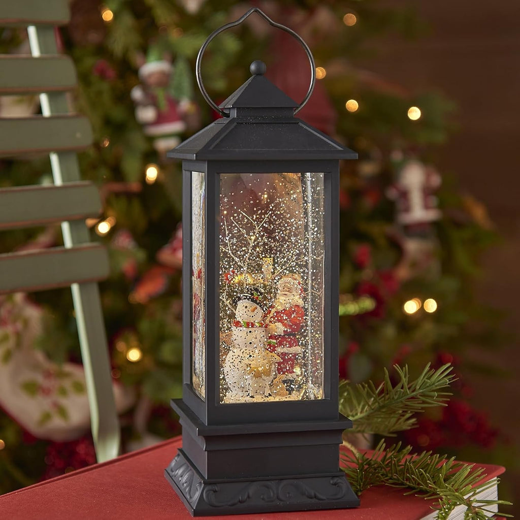 lighted snow globe lantern: 11 inch, black holiday, package contents
