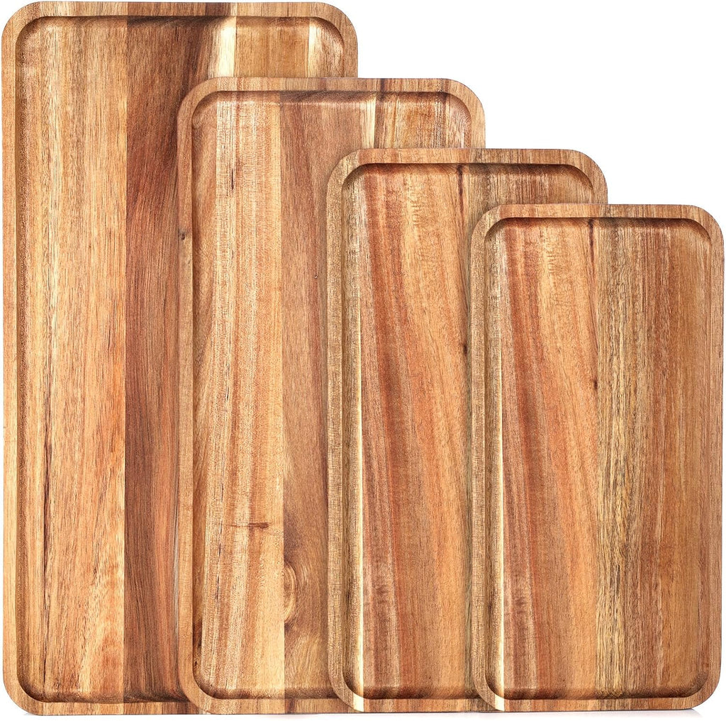 Leinuosen 4 Set Acacia Wooden Serving Platter, 10x5/12x6/14x7/16x8 in
