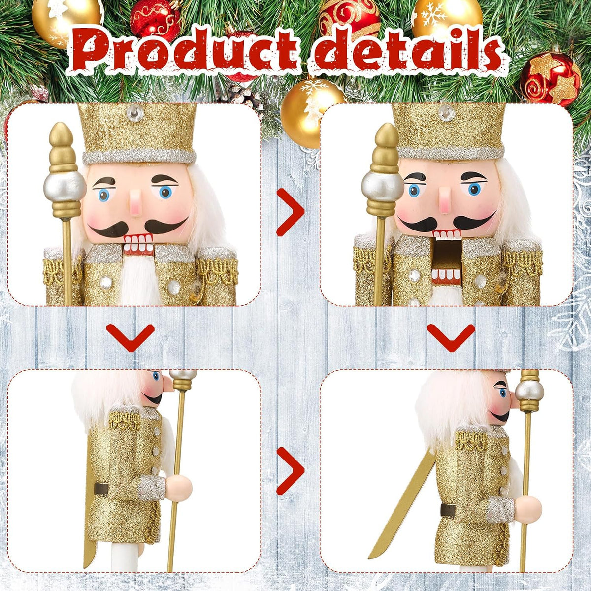 suzile 4 pcs 12 inch nutcracker christmas decorations, close-up detail