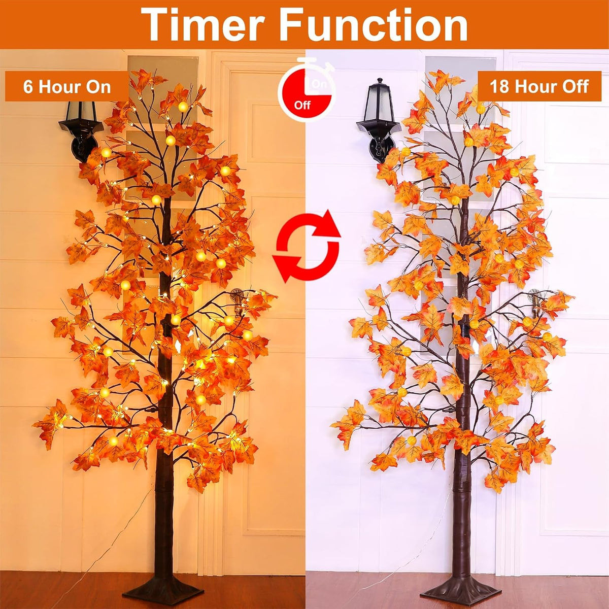 Remote Control&Timer - 6 Ft Lighted Prelit Fall Maple Tree 135 LED 8 Modes