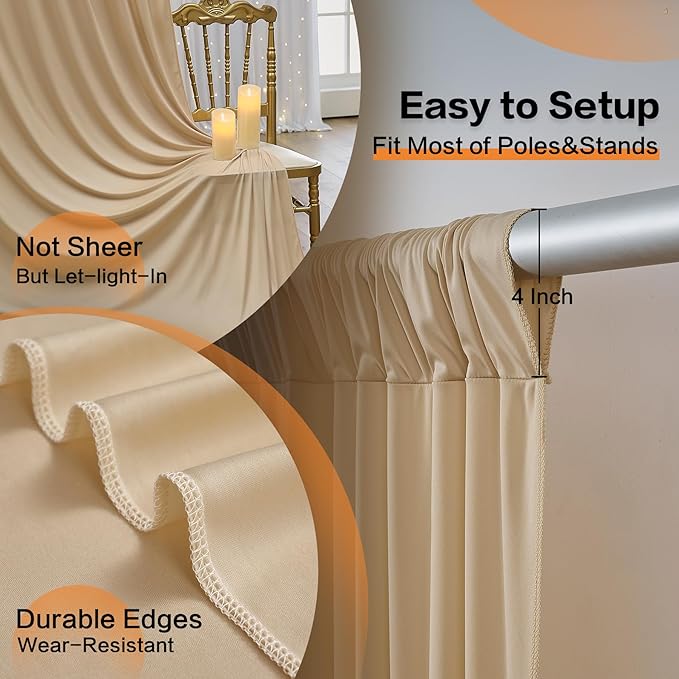 20×14 ft Wrinkle Free Beige Backdrop Curtain for Weddings Parties, 4 Panels 14ft Silky Polyester Wedding Drapes Backdrop Photo Back Drop Cloth for Birthday Baby Shower Photography Backgrounds