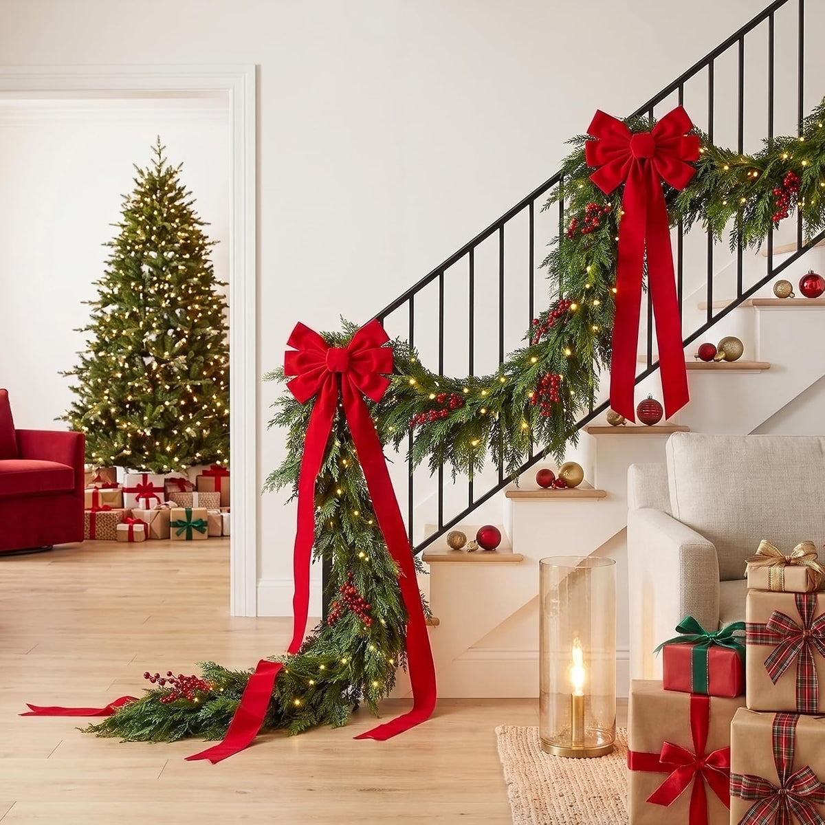 2 Pack 10FT Christmas Garland Real Touch Cedar Garland