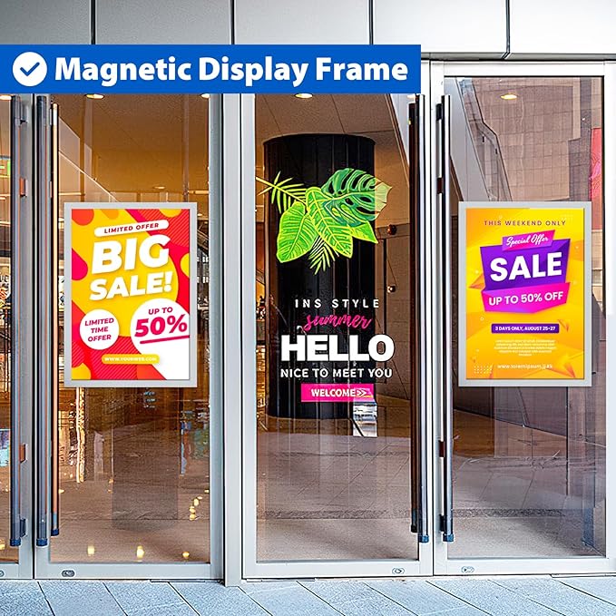 5Packs Magnetic Sign Holder, 11x17 Self Adhesive Display Frame With Strong Magnetic Frame and Clear PVC for Office, Store, Home, Door, Window, Refrige Paper Holder, Silver