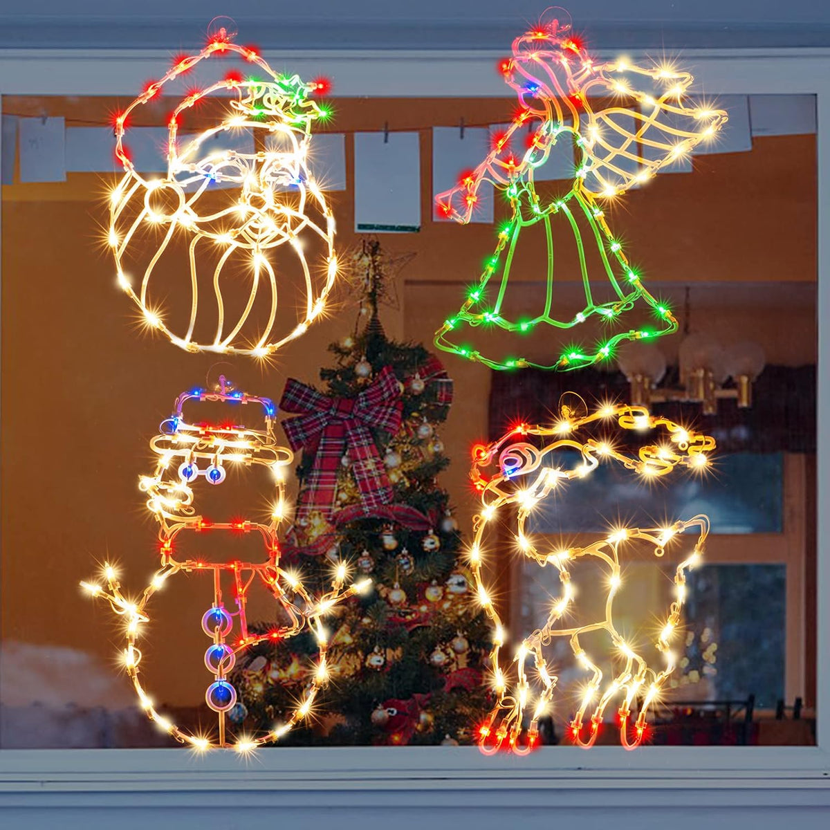 200l19'' 4 pack christmas window silhouette lights decorations, side view