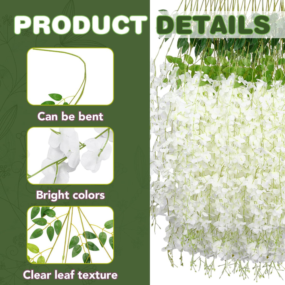 White Wisteria Hanging Flowers, 50 Pack Fake Hanging Flowers