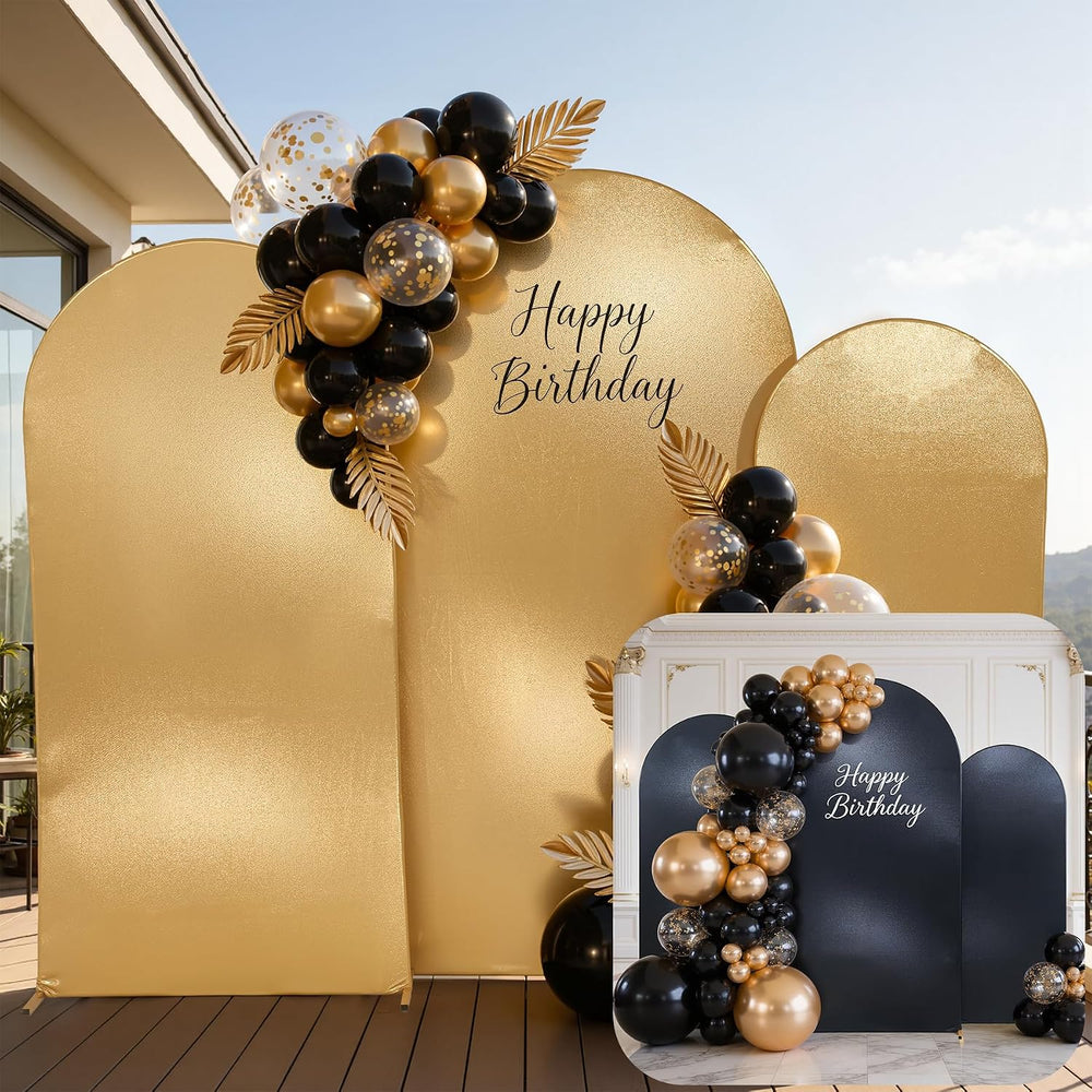 Reversible Gold Black Glitter Arch Backdrop Cover 3 Set 6/6.6/7.2FT, Double-S...