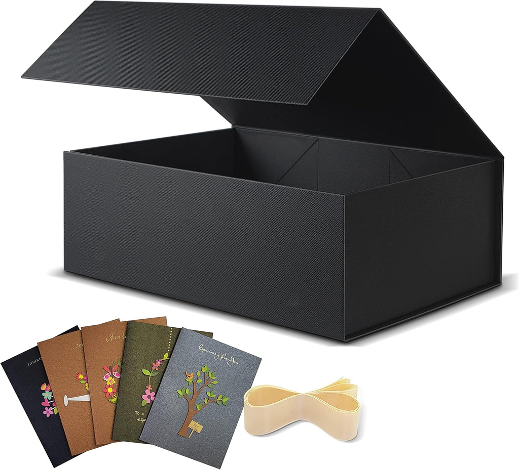 BOXHOME 5 Pack Large Black Gift Boxes, Magnetic Closure, 13x10x5 Inch