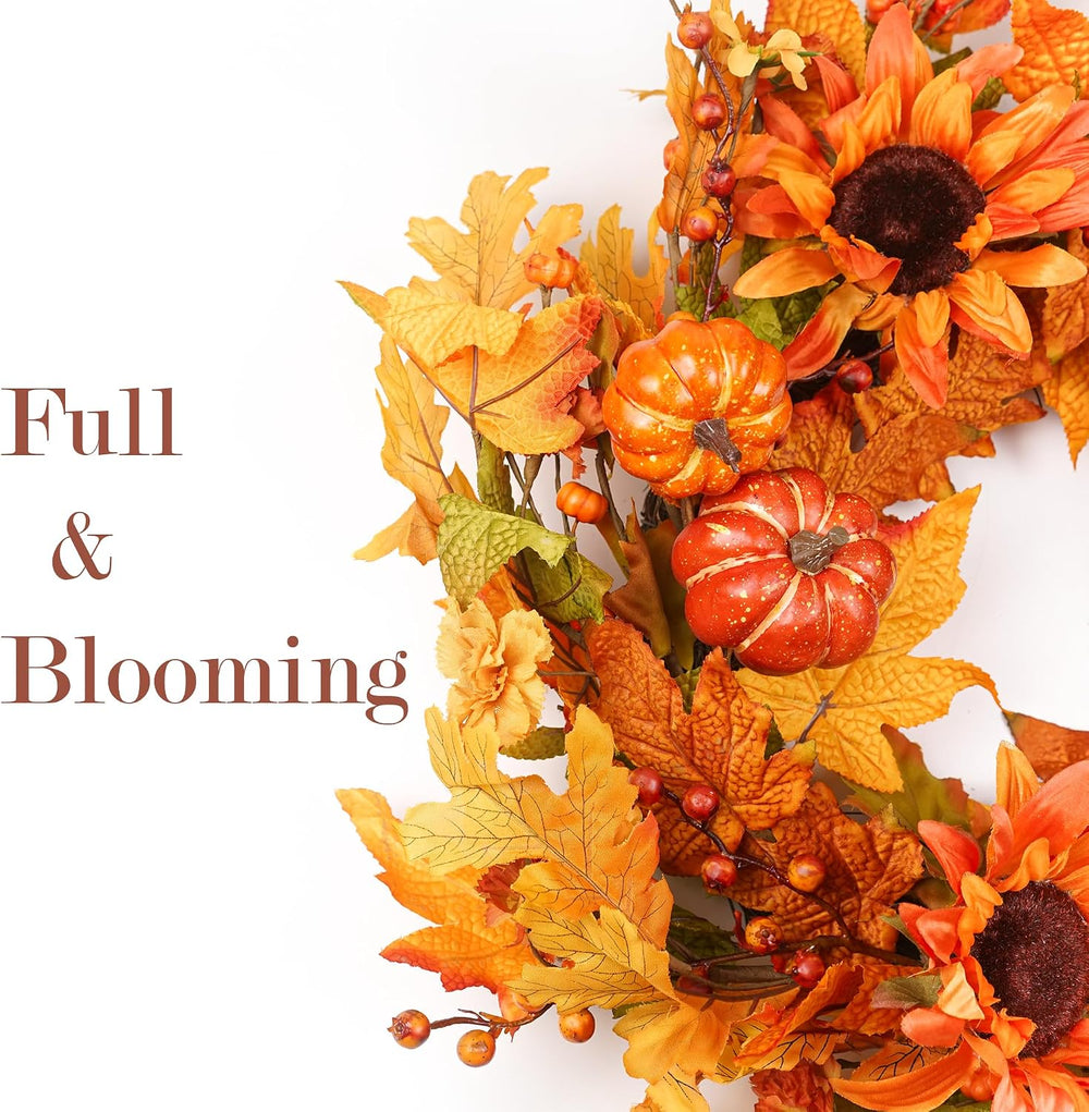 Fall Wreaths for Front Door 22 Inch, Autumn Wreath with Berry Pumpkin, Maple ...