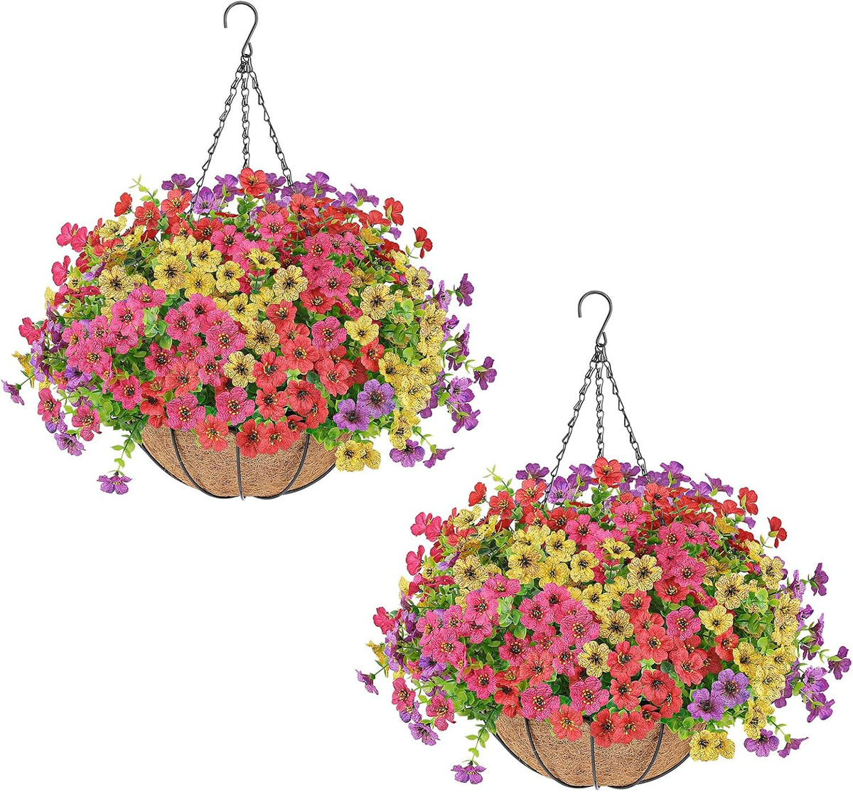 AGIRL 2 Set Artificial Hanging Flowers with Baskets for Outdoors