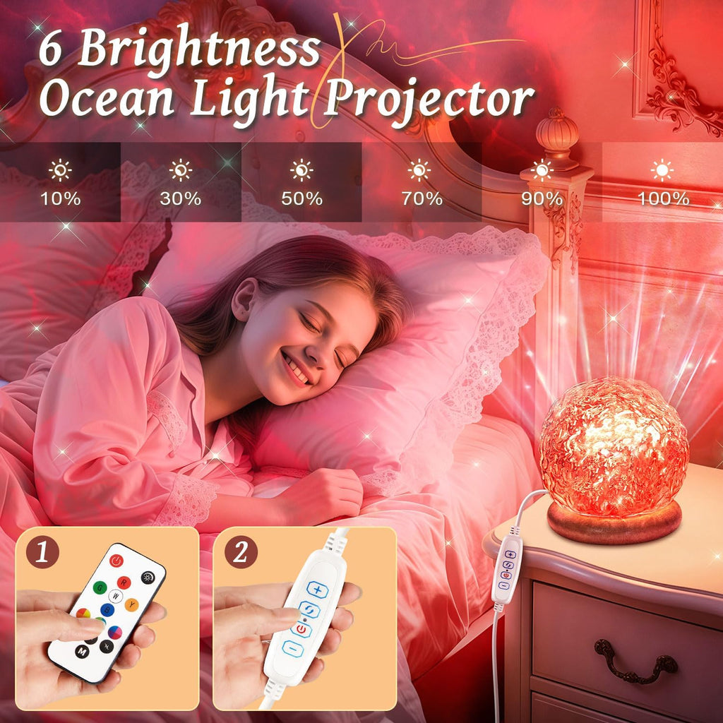 one fire ocean projector for bedroom,18-color led mood showing dimensions
