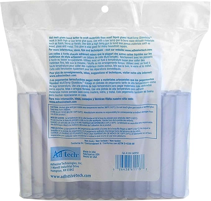 AdTech Crystal Clear Hot Glue Gun Sticks (W220-14ZIP50) – Full Size Hot Glue Sticks. All-Purpose Glue Sticks for Crafting, Scrapbooking & More. 50 Pieces. Length: 4” Diameter: .44”. (Pack of 2)