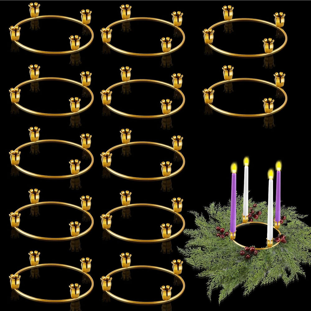 Thyle 12 Pcs Christmas Metal Advent Wreath Rings, Gold Candle Holder