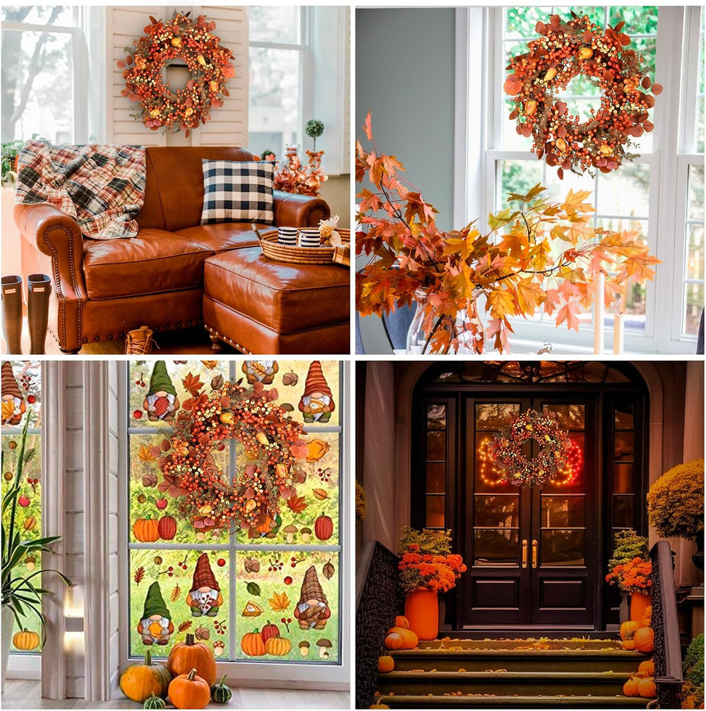 Thanksgiving Fall Wreath for Front Door 26 Inch Berries Autumn Wreaths