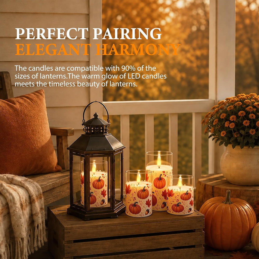 Raycare Fall Flameless LED Pillar Candles Battery Powered with Remote Timer