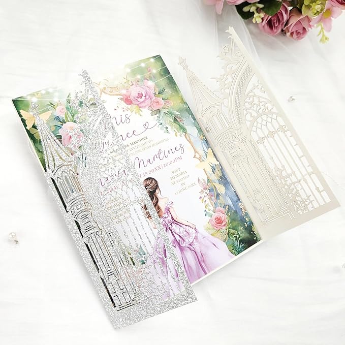20PCS Laser Cut Wedding Invitations,Wedding Invitation Card Pocket,Quince Invites,Sweet 16 Invitations,Quinceanera Invitations,Laser Cut Invitations For All Occasions