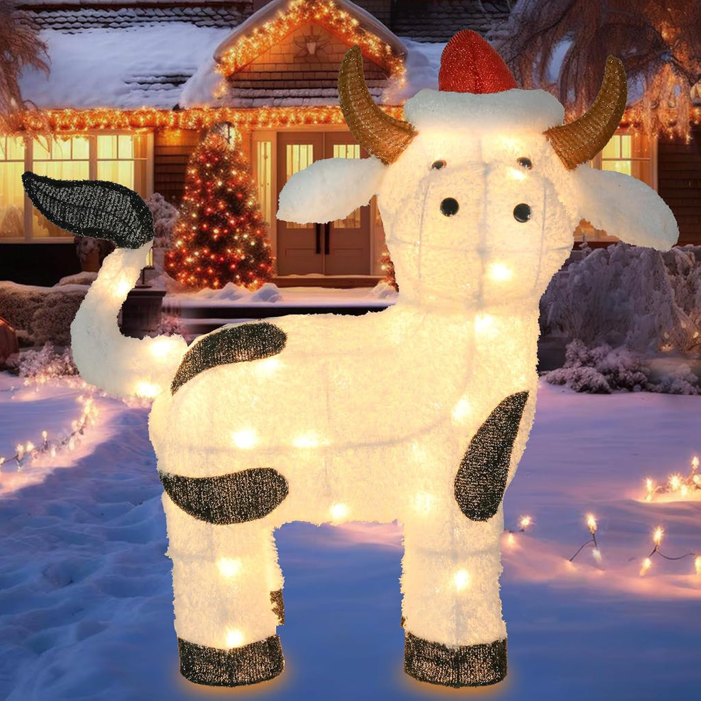 Bshine Lighted Christmas Cow Decor, Pre Lit LED Holiday Display