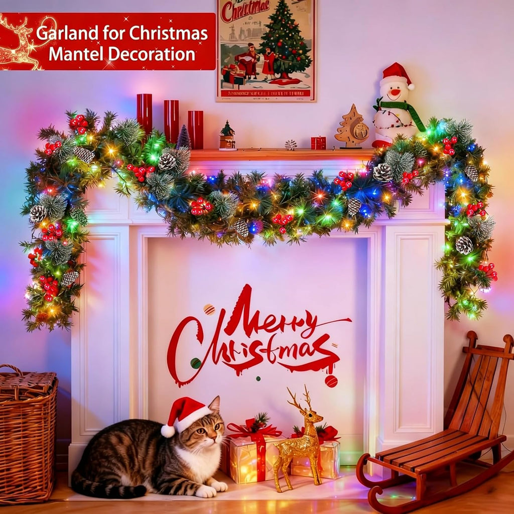 Timer - 9Ft by 10 Inch Prelit Christmas Garland with 50 Colorful Lights